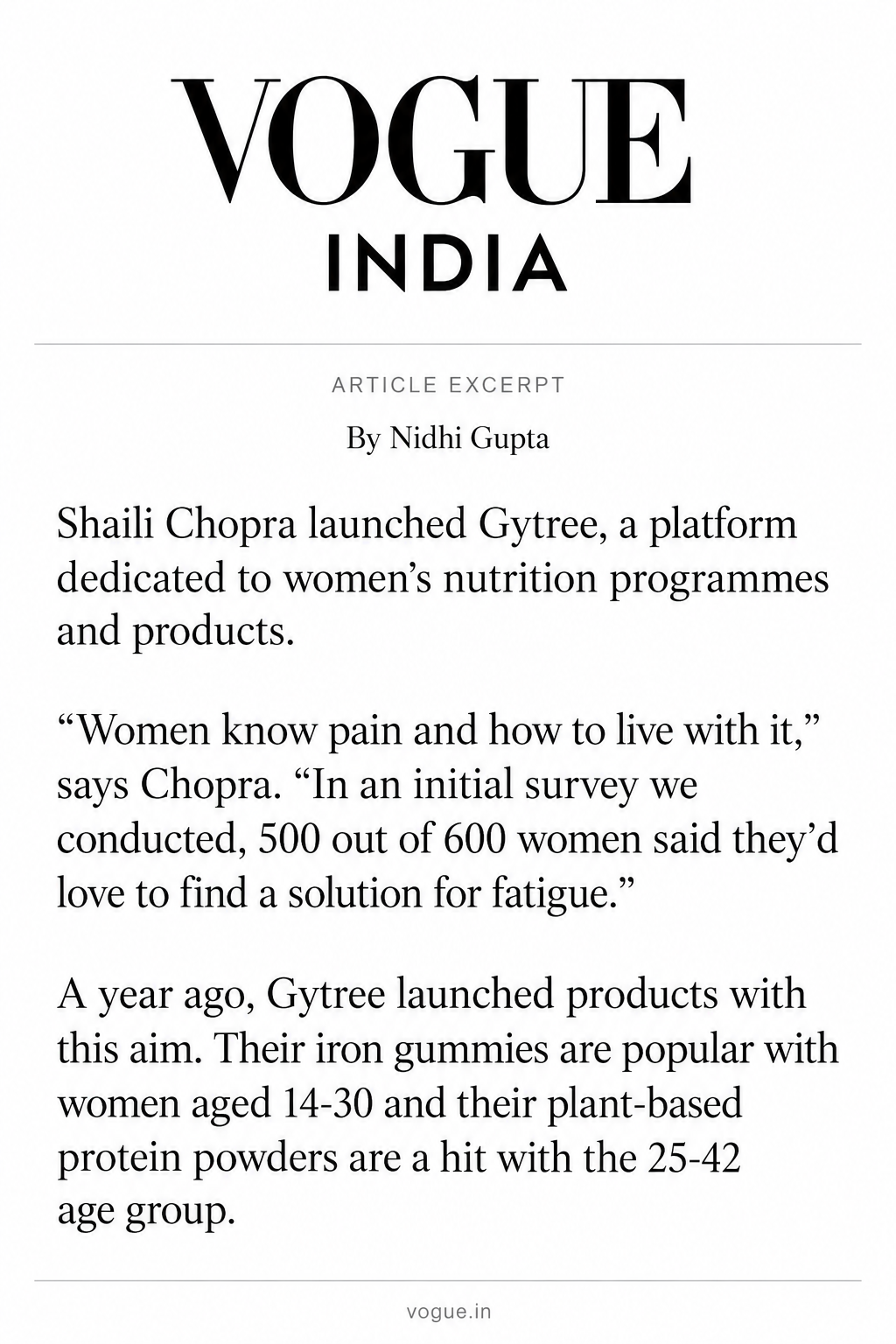 Vogue article featuring Gytree