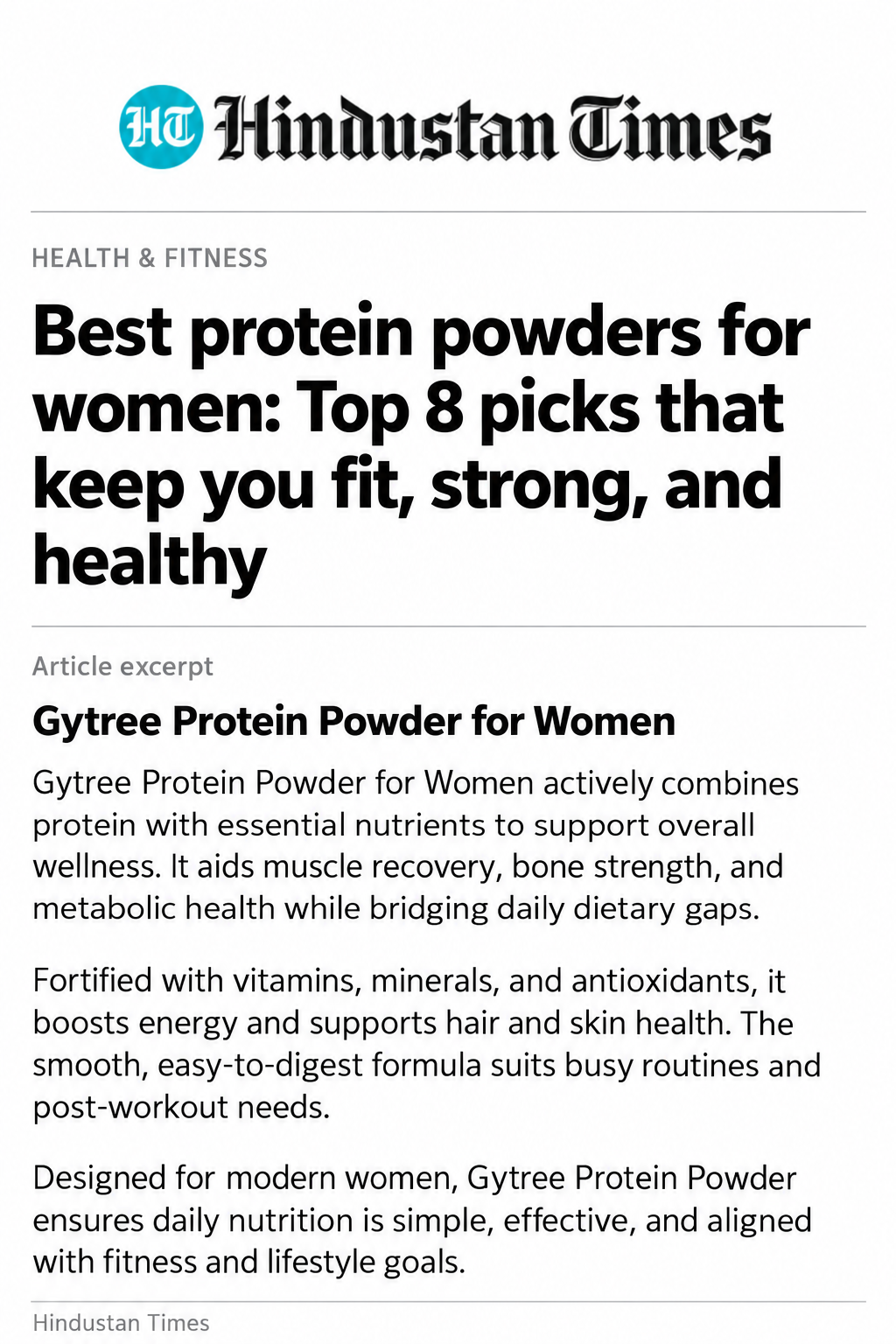 Hindustan Times article featuring Gytree
